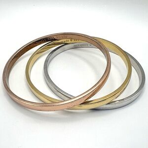 Kate Spade Idiom Bangle Bracelet Set of 3 in Gold, Silver, and Copper Tone